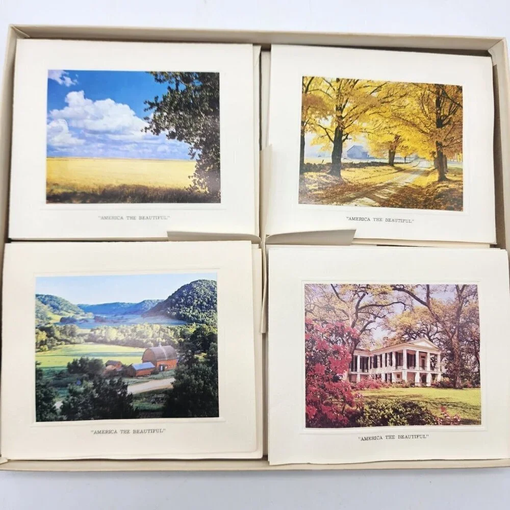 Vintage America The Beautiful 10 Embossed Color Photo Blank Note Cards Envelopes